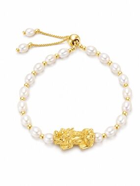 Genuine fresh water Pearl Adjustable Bracelet with Dragon Charm